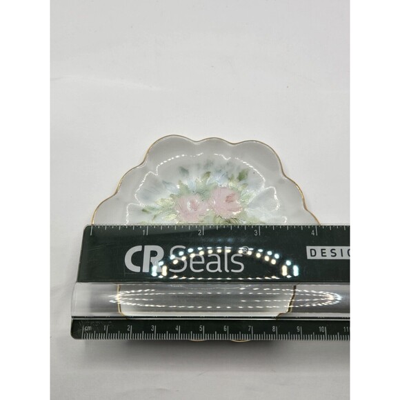 Pink Roses Hand Painted Hand Made Porcelain Trinket Tray 1999 14K Lined Signed - Picture 9 of 9